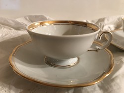 KÁVÉSKÉSZLET - 6 db - PORCELÁN - MONOPOL - RÉGI - csésze 1 dl - alj - 12 cm - ARANYOZOTT - HIBÁTLAN