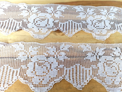 Régi Gyönyörű kézi horgolt filé vitrázs függöny polc csík pár 53 x 15