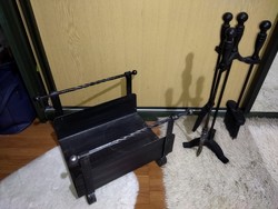 Kandalló tisztító szett, fa tároló