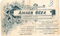 Számla, jegyzék: Aigner Géza Szeged, 1901. (reklám)