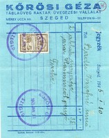 Számolócédula: Kőrösi Géza, Szeged. (reklám)