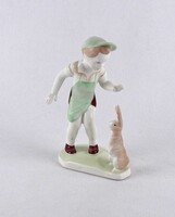1U695 Jelzett Aquincumi porcelán figura kisfiú nyuszival 14 cm
