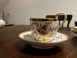 Ritka Kriegel&Co biedermeier csésze, 3 alátét, cukortartó