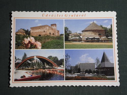 Képeslap,Gyula,mozaik,Vár,várfürdő strand,üdülő,szálló,Vár presszó söröző látkép,részlet, 1992-