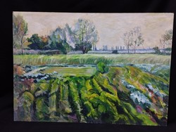 Monos József - Tavaszi kertek olaj, farost festmény 50x70 cm