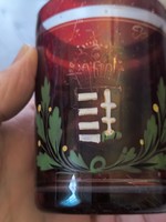 Biedermeier Crimson Painted Kossuth Lajos Hungarian Coat of Arms Glass. For keepsake, Long live the homeland. Video!