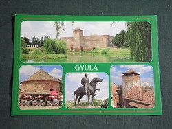 Képeslap,Gyula,mozaik,vár,Várvédő vitéz szobor,Vár presszó,söröző látkép,részlet, 1998-