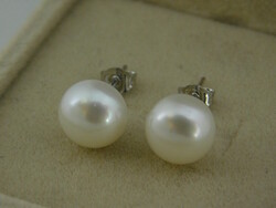 Gyöngy Ezüst 925 Fülbevalók 9 mm-es Fehér Gyöngyökkel