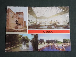 Képeslap,Gyula,mozaik,Vár,várfürdő strand,üdülő,szálló,Körös látkép,részlet, 1982-