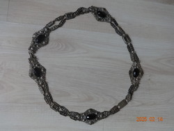 Régi fém ötvös ékszer, deréklánc, női öv onix (?) kövekkel