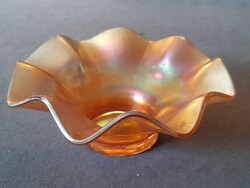 Lötz jellegű üveg tál  16 cm átmérőjű, csodálatos színekkel