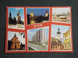 Képeslap,Győr,mozaik,Felszabadulás emlékmű,templom,strand,Adyváros látkép,részlet,1978-