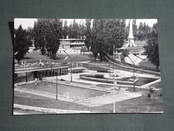 Képeslap,Győr,Cziráki emlékmű a strandon,Termálfürdő látkép,részlet,1972-