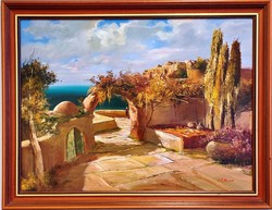 MEGHITT PILLANAT, MEDITERRÁN HANGULAT - Adilov Alim, Teraszon, 60x80 cm, olaj
