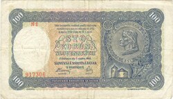 100 korun korona 1940 Szlovákia I. kiadás nem perforált Vízjel: Női fej 2.