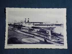 Képeslap,Mohács,Duna kikötő,hajóállomás,gőzhajó látkép,részlet,Fridric Oszkár kereskedő kiadás,1938-