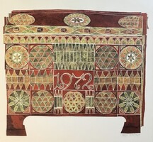 Urai Erika (1930-): Újévi köszöntőlap, 1972, a művész saját kezű soraival és aláírásával. Ofszet, papír, 47,5x26 cm