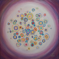 Painting by Mária Saly Németh, Saturn's Moons 58x58cm