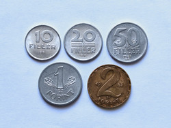 10 - 20 - 50 Fillér + 1 - 2 Forint 1989, forgalmi sorból. (I.)