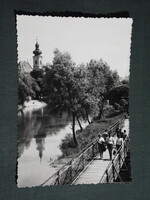 Képeslap,Győr,Rába part,sétány,gyaloghíd látkép,részlet,1962-
