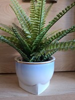 Hollóházi égszínkék-fehér porcelán kaspó arany szegéllyel