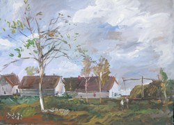 Bánfi -  "Borús őszi délután..."  - Tanya (olaj,karton, 33×43 cm)