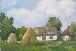 Bánfi -  "Jászsági tanya.." (olaj,karton, 23×33 cm)