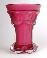 1R918 XIX. századi rózsaszín Biedermeier fújt üveg pohár 12.5 cm