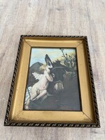 Antik festmény eredeti arany keretében putto, Cupido szamárral