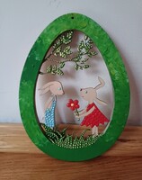 ÚJ! Zöld Nyuszik a tojásban (2), kézzel festett, 15x11cm
