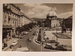 Régi képeslap Pécs, Széchenyi tér régi autókkal 1935