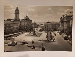 Régi képeslap Pécs, Széchenyi tér régi autókkal, busz kb 1935