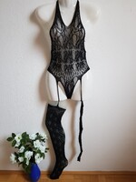 Új, harisnyás, pántos necc ruha, body, testharisnya XS-3XL