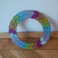 ÚJ! Csakra színek mandala fonott koszorú, kézzel festett, 19cm