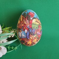 Új, húsvéti, nyuszi mintás, tojás alakú papírmasé ajándékdoboz, tartó