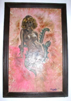 Akt kígyóval -Lehoczky József ,Olaj, vászon, 92 x 58 cm , fekete fakeretben