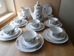 Régi TK Thun porcelán kávés készlet paradicsommadaras mintával