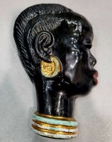 Vintage Art Deco Izsépy Margit szerecsen, afrikai lány kerámia fali maszk