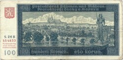 100 korun korona kronen 1940 I. kiadás Cseh Morva Protektorátus Nem perforált 2.