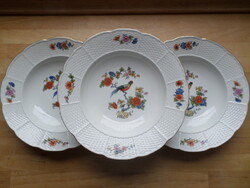 3 db régi TK Thun porcelán mélytányér paradicsommadaras mintával 24,5 cm