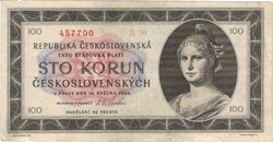 100 korun korona 1945. május Csehszlovákia 2.