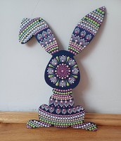 Lila Kajla fülű nyúl ajtódísz kopogtató, kézzel festett, 30x19cm