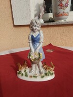 Lippelsdorfi kislány mókusokkal,és virágkosárral..22 x 15 cm,Ritka,,Hibátlan!