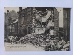 Antik I. világháborús képeslap 1918-ból - lebombázott ház Creil-ben