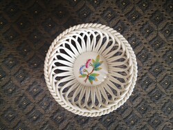 Herendi Victoria mintás porcelán kosár, kézzel készült fonott oldalakkal