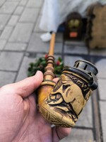 Antik tajték pipa llovas réz kupakkal 1810 dàtum.