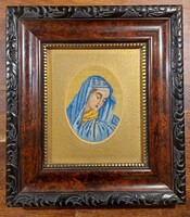 Mária gobelin képe gyönyörű antik faragott keretben