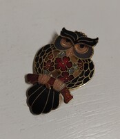 Aranyozott márkajelzett szép szinvilágú bagoly tűzománc bross kitűző biztonságos kapcsolóval