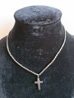 Szürke gyöngyös gyöngysor nyaklánc kereszttel