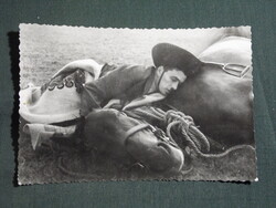 Képeslap,Hortobágy,csikós a lovával látkép,részlet, 1965-